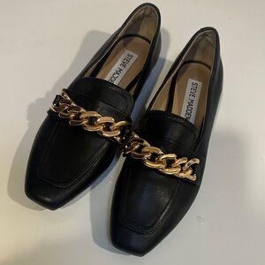 Steve Madden Black Flats with Gold Chain Accent